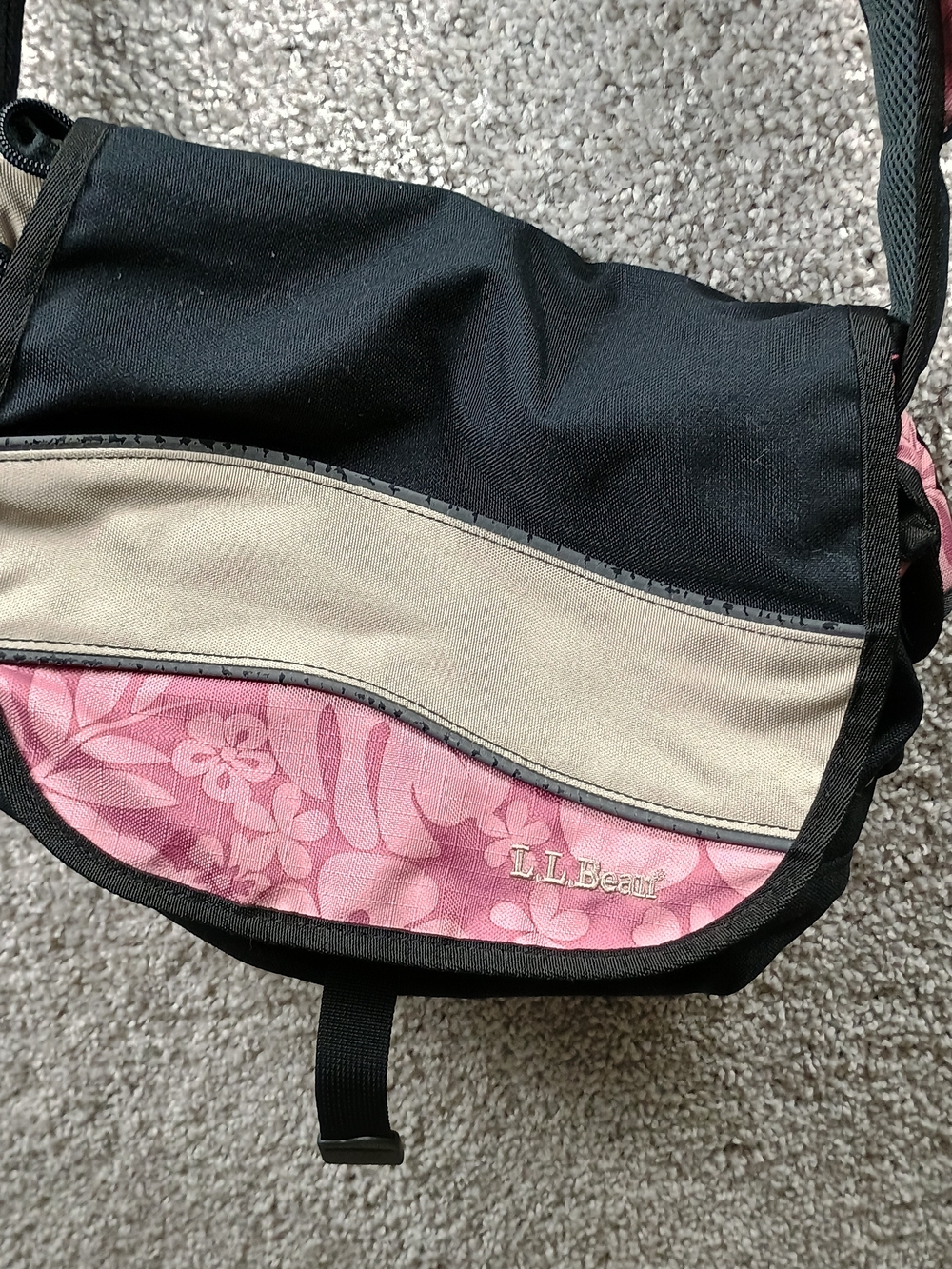 L.L. Bean Black, Pink & Cream Floral Crossbody Bag